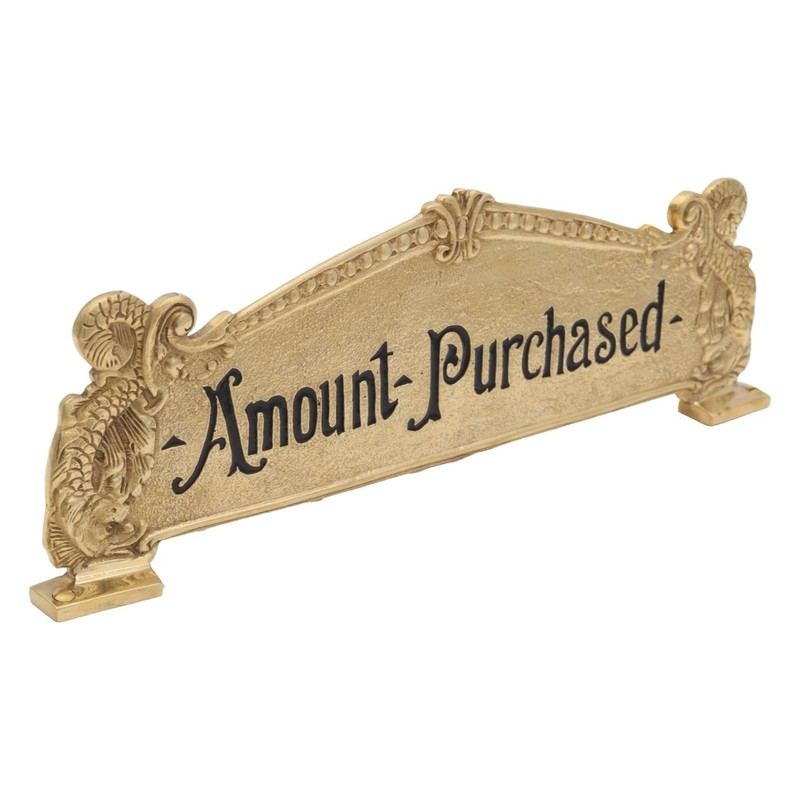 Amount Purchased Brass Cash Register Sign For Old Scroll Crank
