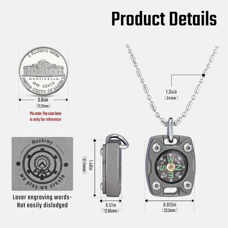 Mecarmy Pocket Keychain Compass, Hiking Survival Compass, Mini Compass Pendant