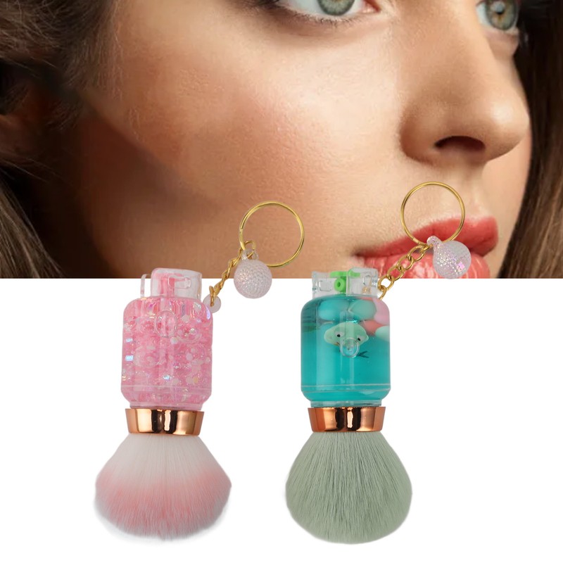 2pcs Loose Powder Brush with Keychain Transparent Handle Synthetic Shed