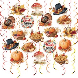 AimtoHome Thanksgiving Hanging Swirl Set Party Decorations, 48 Pcs, Autumn Theme Pumpkin Maple Leaf Turkey Party Supplies Sign,Orange Brown Red