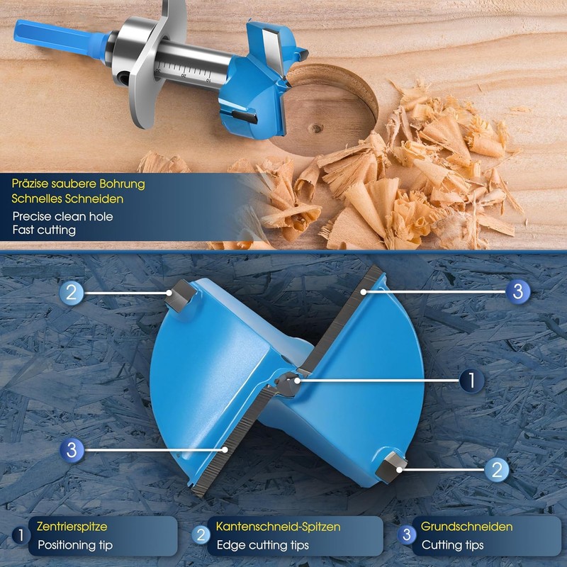 Yuentoen 5 Piece Forstner Drill Bit Set, Adjustable Positioning Drill,