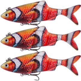 Soft Fishing Lures, Multi Jointed Silicone Crankbait Soft Bait with Treble Hook Artificial Slow Sinking Bionic Swimbaits for Bass Trout Crappie Pike, Saltwater Freshwater (J1-3'',0.34oz-3Pcs)