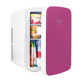 Cooluli 15L Mini Fridge for Bedroom - Car, Office Desk & College Dorm Room - 12v Portable Cooler & Warmer for Food, Drinks, Skincare, Beauty & Makeup - AC/DC Small Refrigerator with Glass Front, Pink