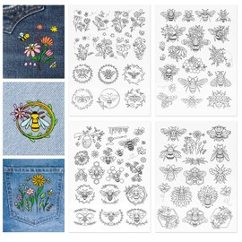 GLOBLELAND 4 Sheets Flower and Bees Pattern Water Soluble Embroidery Hand Sewing Stabilizers for Fabric Stitch Practice Embroidery Stickers Wash Away Stabilizers for Embroidery Beginners Lovers