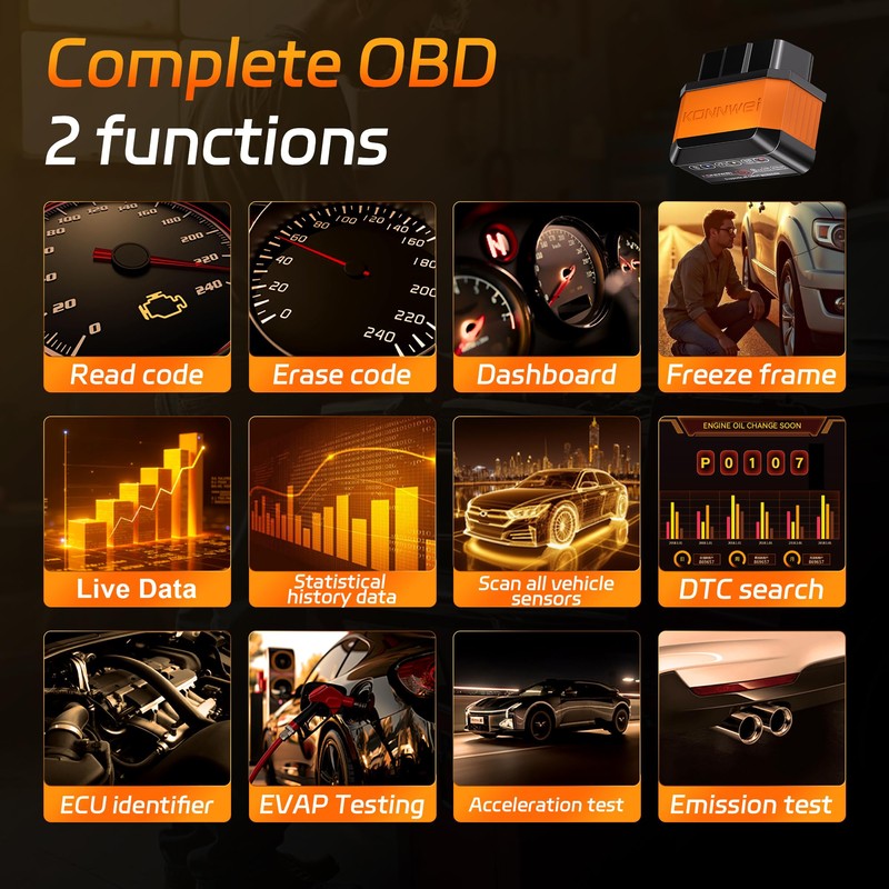 KONNWEI OBD2 Scanner Bluetooth 5.2, Wireless Car Scanner Diagnostic Tool