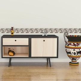 neukids Peel and Stick Brown Mosaics Wall Border, DIY Skirting Border, Wall Borders Living Room Bedroom Bathroom Kitchen Decoration Wallpaper Border