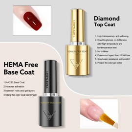 VENALISA 2 Pcs No Wipe Gel Top Coat and Base Coat Set- High Gloss Shiny Base Top Coat Gel Nail Polish Kit, Soak Off Nail Art Home and Professional Manicure