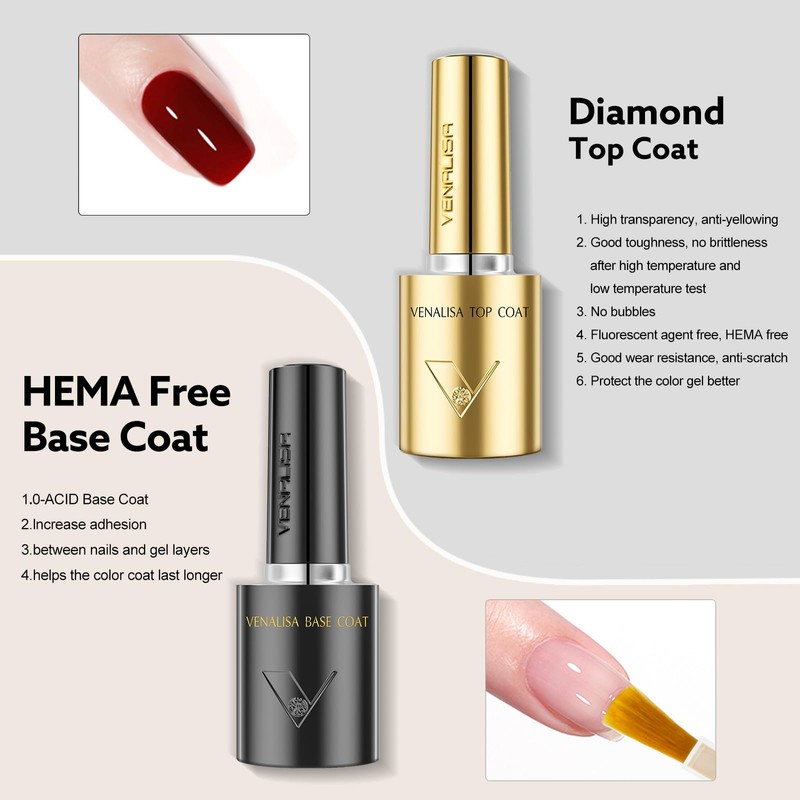 VENALISA 2 Pcs No Wipe Gel Top Coat and Base