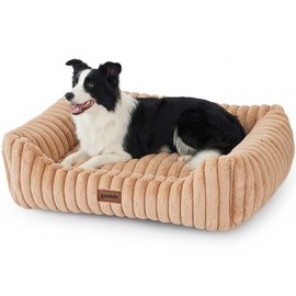 ZOMISIA Dog Bed Medium Size Dog - Large Rectangle Orthopedic Pet Bed with Fluffy Washable Cover and Anti-Slip Bottom, 30x24x9inches, Camel