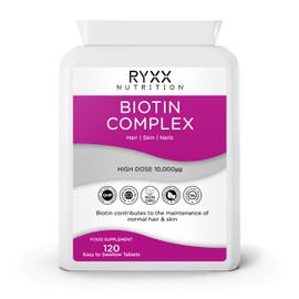 Biotin Complex | Biotin Hair Growth Supplement 10,000μg | High Strength Hair Skin and Nails Vitamins for Women & Men | 120 Vegan Tablets | Made in The UK by RYXX