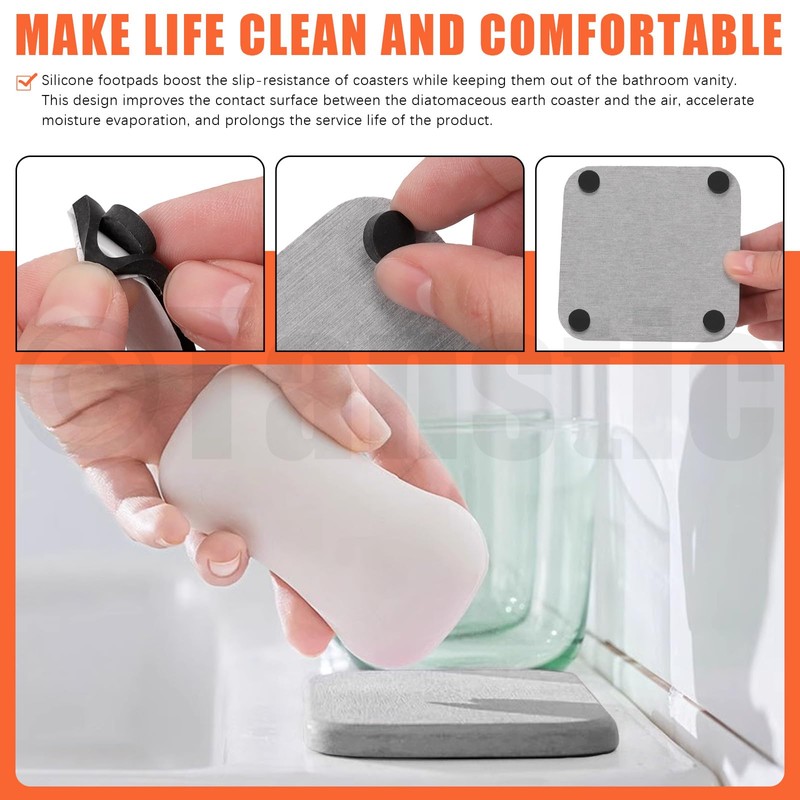 Tanstic 4Pcs Water Absorbing Stone Coasters Water Absorbent Diatomite Coaster