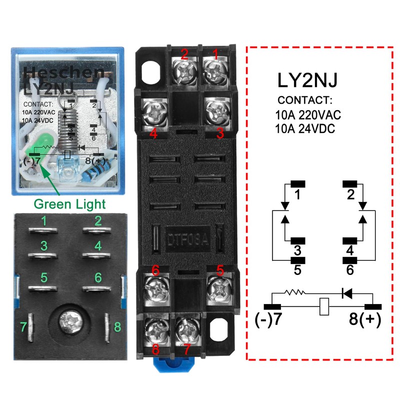 Heschen General Purpose Relay Module, Relay Switch, LY2NJ, 12VDC Coil,