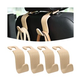 Osilly Car Seat Headrest Hook, 4 Pack Auto Seat Hanger Storage Organizer for Purse Handbag Coats Grocery Bags, Car Interior Accessories, Universal Vehicle Backseat Plastic Hanging Hook (Beige)