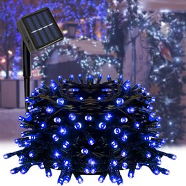 Solar String Lights Outdoor, Blackish Green Wire, 40ft 100 LED with 8 Lighting Modes for Outside,Garden,Courtyards,Trees (Blue)