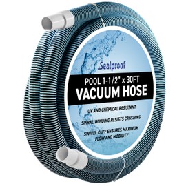 Swimming Pool Vacuum Hose 1-1/2" x 30-Ft, Swivel Cuff Kinkproof Design, Made in USA, Connects to Vacuum Head, Skimmer, Filter Pump for Cleaning In Ground and Above Ground Pools
