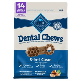 BLUE Dental Chews Natural Dog Treats Spearmint Flavor 22oz Large 14 Count