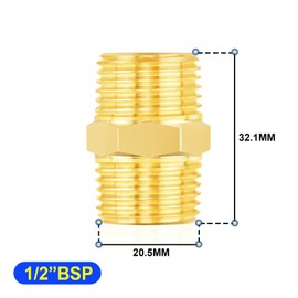 TAILONZ PNEUMATIC 1/2" BSP Male Pipe Hex Nipple, Brass Pipe Fitting（5Pcs）