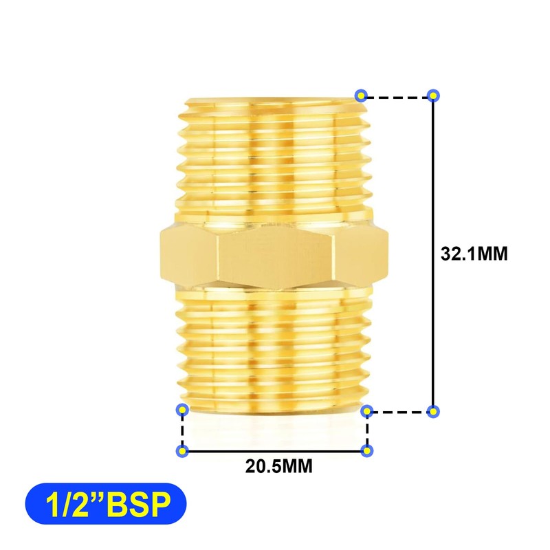 TAILONZ PNEUMATIC 1/2" BSP Male Pipe Hex Nipple, Brass Pipe