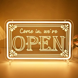 Planzo Open Sign for Business, Dimmable LED Neon Open Light Advertisement Board for Restaurant Beauty Salon Bar Cafe Music Studio Storefront Window Office Spa Hotel Party Club Wall Decor Warm White
