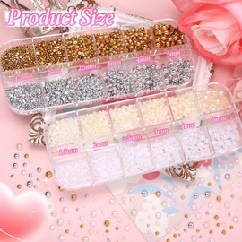 3 Boxes Half Nail Pearl and 3D Flowers for Nails, White Beige Flatback Pearl Nail Charm ABS Round Plastic Beads, Mixed Flowers Bow Butterfly Charm for Acrylic Nails Art DIY Accessories