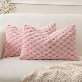 MIULEE Pink Set of 2 Faux Fur Decorative Throw Pillow Covers Soft Plush Cushion Cases for Sofa Couch Bed Living Room 12x20 Inch