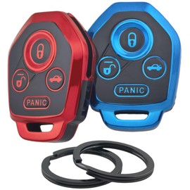 RUNZUIE 2Pcs TPU Smart Key Fob Cover for 2024 2023 2022 -2013 Subaru Outback Impreza Crosstrek Legacy Forester Tribeca WRX XV Crosstre (Black with Red/Blue)