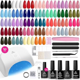 Beetles Gel Nail Polish Kit with U V Light, 32 Colors Gel Polish Nail Kit 50 Pcs Polish Set with Base and Matte&Glossy Top Coat Soak Off DIY Art Kit Manicure Spring Gifts for Women