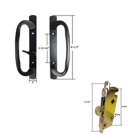 TechnologyLK STB Sliding Glass Patio Door Handle Set with Mortise Lock, Black, Non-Keyed, 3-15/16" Screw Holes
