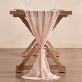 Socomi 14ft Light Peach Chiffon Table Runner 29x170 Inches Sheer Wedding Runner Romantic Rustic Table Runner for Easter Thanksgiving Christmas Baby Shower Decorations