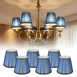 6 Pack Clip-On Chandelier Shades- Pleated Fabric Mini Lampshade Replacement for Small Table Lamps and Wall Sconces, Chandelier Light Covers for Candle Bulbs (3.54"x5.71"x5.31") (Blue)
