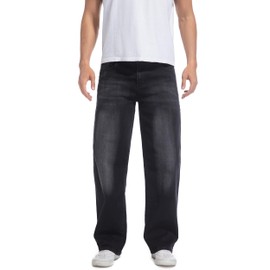 QIMYUM Men's Wide-Leg Baggy Flex Jeans Relaxed Loose Fit Long Denim Pants(36, Black6306)