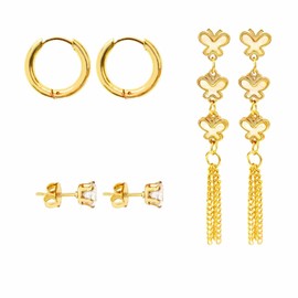 Xizhounianfeng 3-Piece Earring Sets for Women - Chain earring+Gold Hoop & Ear stud, Cute hypoallergenic earrings a boon for those with allergies,Great gift for women(butterfly white)