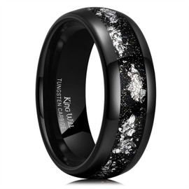 King Will Mens 8mm Black Tungsten Carbide Wedding Band Inlaid Silver Foils Wedding Ring for Men Women Comfort Fit Size 11