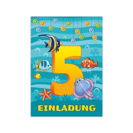 5th Birthday Invitations for Children's 5th Birthday Party Boys Girls Fish Pack of 12