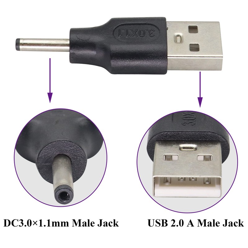 AAOTOKK (2 Pack USB to DC 3.0 × 1.1mm Power
