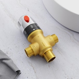 Morado Thermostatic Mixing Valve with 1/2 NPT Male Connection, Water Temperature Constant Control Valve, Fahrenheit Scale Mark, Solid Brass,Golden