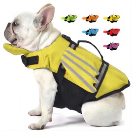 Dog Life Jacket with Chin Float, Wings Design Dog Life Vest with Reflective Stripes & Rescue Handle, High Buoyancy Adjustable Puppy Float Coat for S M L Dogs Swimming Boating Surfing Yellow XS