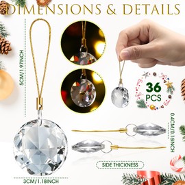 XunYee 36 Pcs Crystal Glass Christmas Balls Ornaments, 1.18" Mini Round Hanging Crystal Prism Xmas Tree Decorations Pendants for Holiday Wedding Birthday Party Home Decorations (Clear Color)
