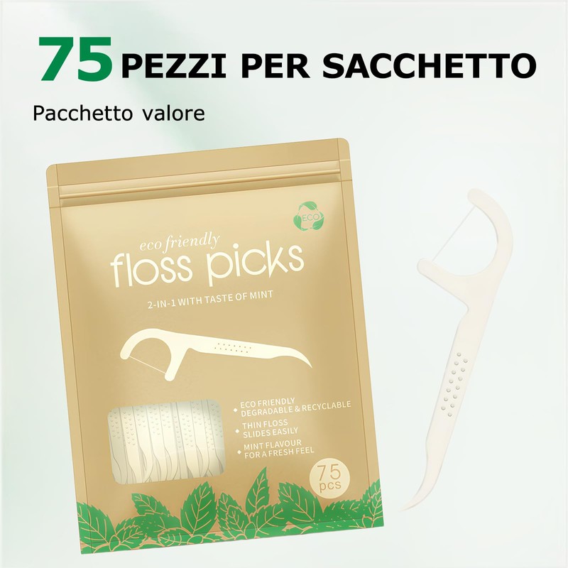 75 Filo Interdentale alla Menta per la Cura dei Denti,