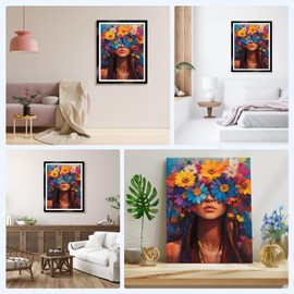 DAERLE Painting by Numbers Adults Without Frame Woman with Flower, Hand Painted Oil Painting Kit for Beginners and Adults, DIY Acrylic Paints Hand Painted Oil Painting Canvas for Home Decor 30 x 40