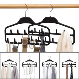 ELONG HOME Belt Hanger, Tie Rack for Closet, Sturdy Belt Organizer with 360 Degree Swivel, 11 Large Sturdy Belt Hooks, Non Slip Rubberized Belt Rack, Black