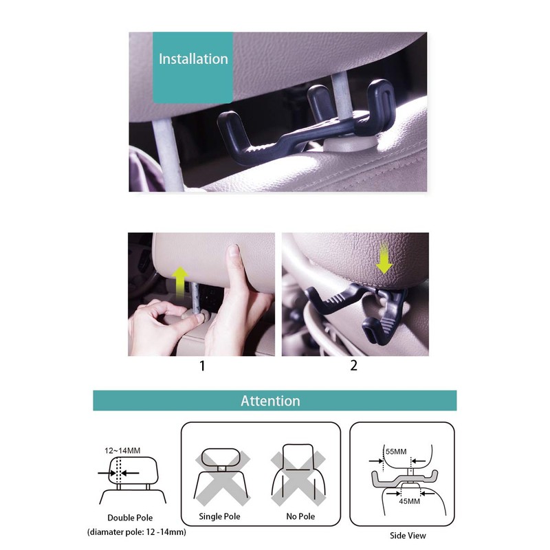 Hypersonic Car Headrest Hanger Hook Front Back Seat Durable Holder