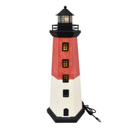 K KILIPES Wood Lighthouse with Light Beach Decoration for Home, USB Powered Led Light House Statue Wooden Sculpture Figurine Tabletop Centerpiece for Coastal Nautical Room Decor