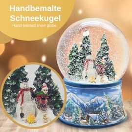 Snow Globe Snowman Standing Child on Sleigh Base Winter Landscape Light Blue with Music Box Height 14 cm Width 10 cm Shake Ball 20100