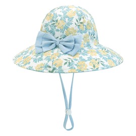 POMIJIAN Bows Baby Girl Sun Hat Toddler Summer Bucket Hats for Kids Sun Protection Cap Girls Beach Hat Swim Pool (US, Age, 12 Months, 24 Months, A-Blue)