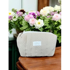 Kosmetiktasche mit Punkten für Make-up und Pinsel, mit Reißverschluss, Badezimmer-Organizer (Beige, 18 x 8 x 11 cm), beige, 18x8x11Cm, Klassisch