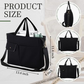 Sadnyy 2 Pack Corduroy Tote Bag for Women with Pockets Large Crossbody Purse for Work Laptop College (Black,Beige)