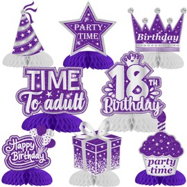 8 PCS 18th Birthday Centerpieces for Tables Purple, 18th Birthday Decorations for Girls, Happy 18 Birthday Table Centerpiece Table Toppers for Boys Girls Eighteen Years Old Party Table Decorations