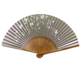 Hana-Kanzashi Women's Iron Wire Handled Fan Set with Stainless Steel Holder for Women, 8.5 inches (21.7 cm), Iron Wire, Silver