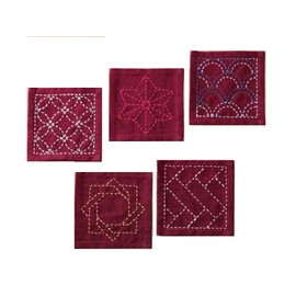 Oly Sashiko Tsu Smpler Coasters Deep Red Fabric